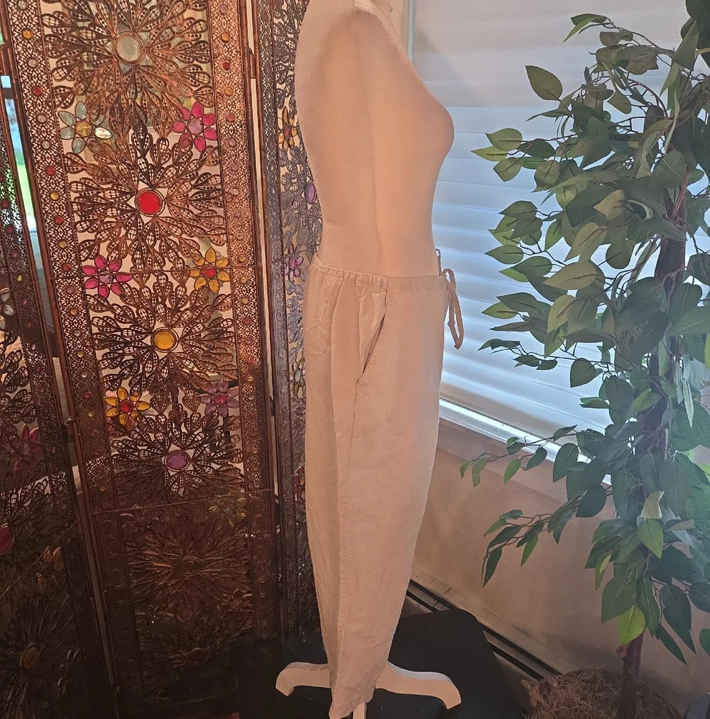 Lord & Taylor 100% Linen Wide Leg Capri Pants Size Large Boho Grandma